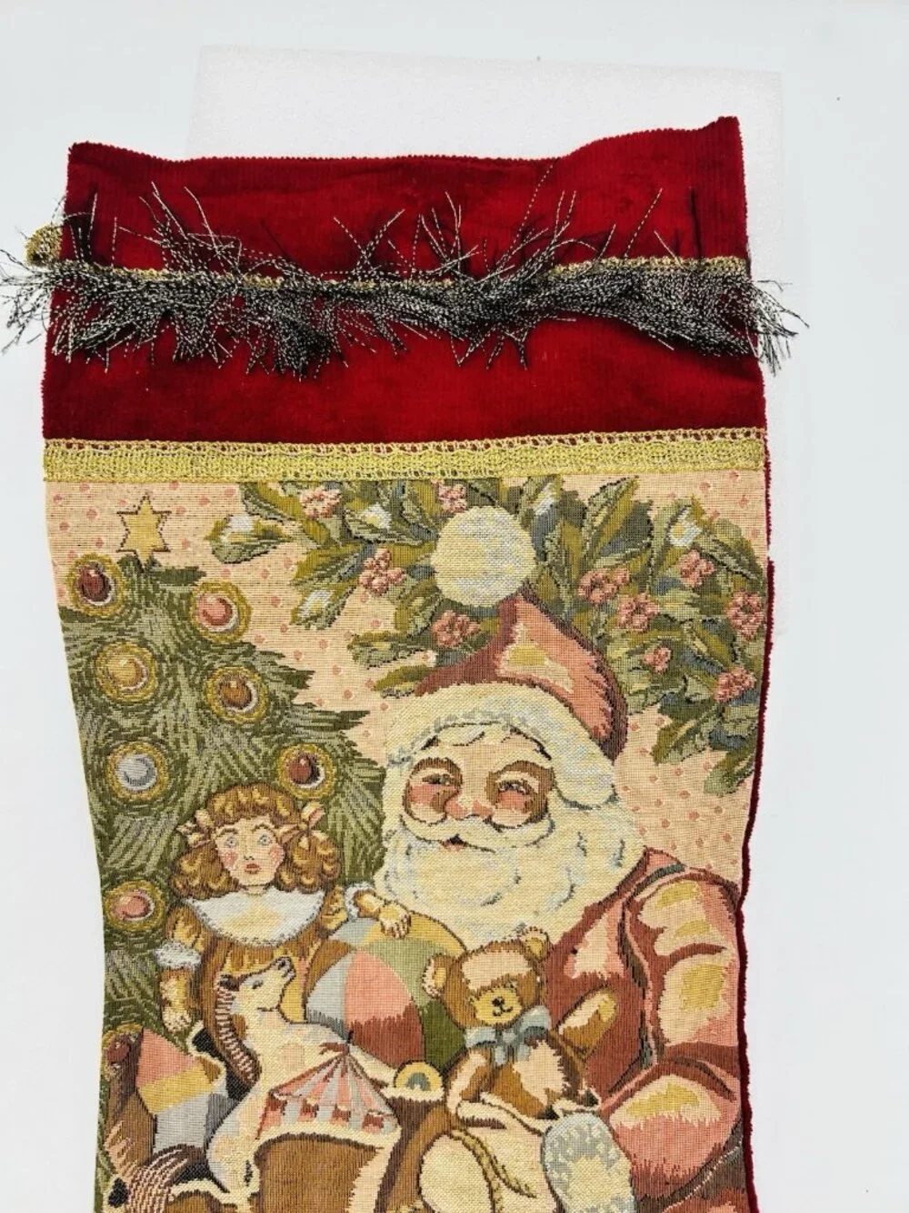 Corona Decor Co. Tapestry Christmas Stocking Artist #53 Santa Toys Vintage